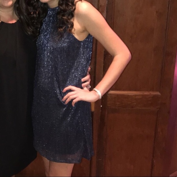 Crystal Doll Dresses & Skirts - Navy Metallic Halter Neck Dress